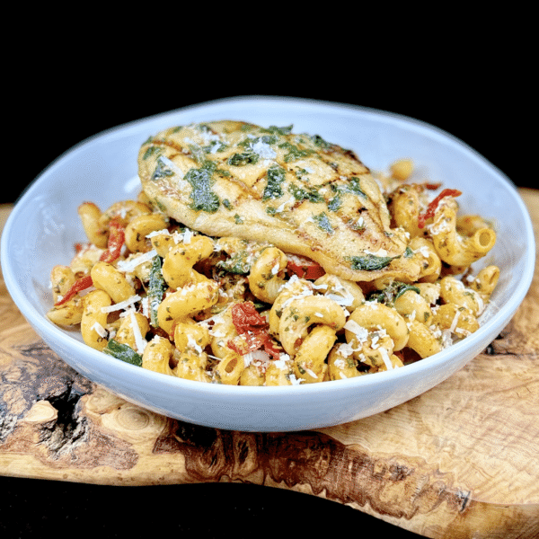 Grilled Herb Chicken and Roasted Red Pepper Pesto Pasta